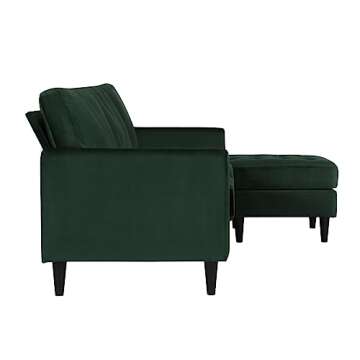 CosmoLiving by Cosmopolitan Strummer Modern Reversible Sectional Couch Upholstered in Green Velvet Fabric with Floating Ottoman