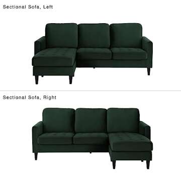 CosmoLiving by Cosmopolitan Strummer Modern Reversible Sectional Couch Upholstered in Green Velvet Fabric with Floating Ottoman