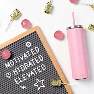 Cupture Stainless Steel Skinny Insulated Tumbler Cup with Lid and Reusable Straw - 16 oz (White Marble)