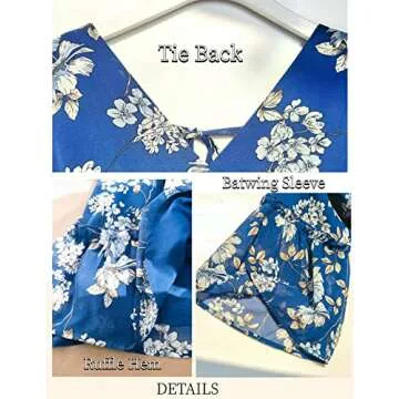 Jollycode Women's 2023 Summer V Neck Boho Long Sleeve Swing A Line Vacation Mini Dress Casual Chiffon Short Dress Navy Floral