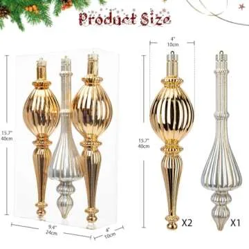 3 Pcs 16" Large Christmas Ball Ornaments, Giant Shatterproof Finial Drop Ornaments Christmas Tree Topper Decorations Bronze Christmas Huge Christmas Ornaments Hanging Ball for Holiday Christmas Decor