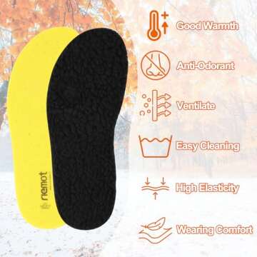 2 Pairs Wool Shoe Insoles - Winter Warm Inserts for Nurse, Chef, Wide Toe Box Shoes - Memory Foam Replacement Insoles for Women/Men - Black Size 6