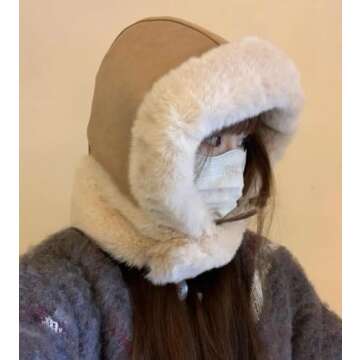 Womens One Piece Balaclava Slouchy Faux Fur Lined Beanie Hats Scarf Hooded Winter Hat Warm Windproof...