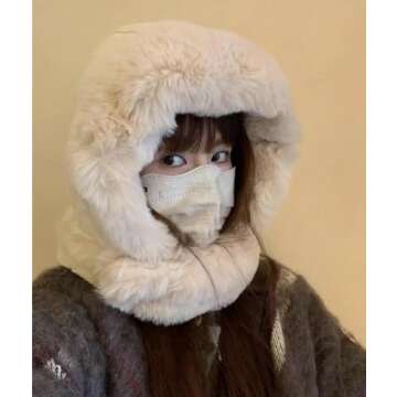 Womens Faux Fur Lined Winter Balaclava Beanie