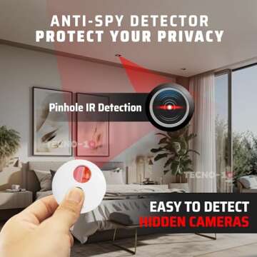 Tecno-10 Innovacion Hidden Camera Detectors Spy Camera Detector for Hotel, Travel, Office, Meeting Rooms, Spy Camera Finder Locates Hidden Camera with Infrared Light, Portable Pocket Sized Only 8 gr