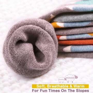 OutdoorMaster Kids Ski Socks - Merino Wool Blend, Over the Calf Design (S, Mt View, Dust Gray, Carrot Orange - 3)