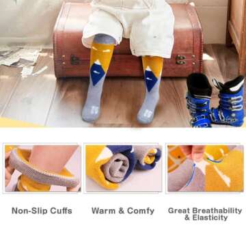 OutdoorMaster Kids Ski Socks - Merino Wool Blend, Over the Calf Design (S, Mt View, Dust Gray, Carrot Orange - 3)