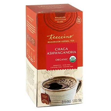 Teeccino Chaga Ashwagandha Tea - Butterscotch Cream - Organic Herbal Tea with 3x More Herbs