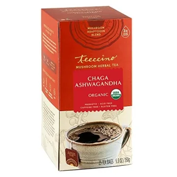 Teeccino Chaga Ashwagandha Tea - Butterscotch Cream - Organic Herbal Tea with 3x More Herbs