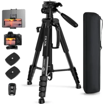 75" Camera Tripod for Cell Phone, Travel Tripod for Camera with Wireless Remote, Heavy Duty Camera S...