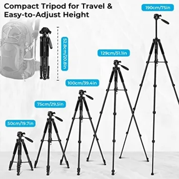75" Heavy Duty Travel Tripod for Camera & Cell Phone