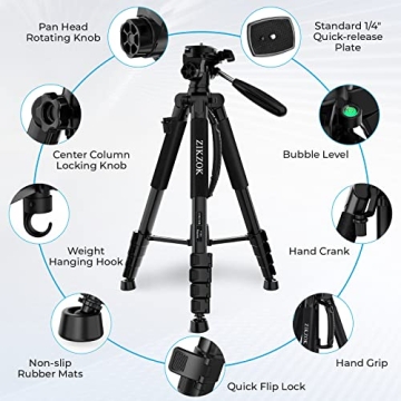 75" Heavy Duty Travel Tripod for Camera & Cell Phone
