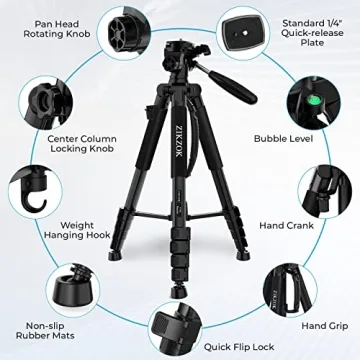 75" Heavy Duty Travel Tripod for Camera & Cell Phone
