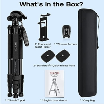 75" Heavy Duty Travel Tripod for Camera & Cell Phone