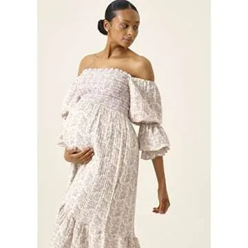 NOTHING FITS BUT Women’s Soft Cotton Muslin Dress, Everyday Stretchable Haru Maternity Gown, Off-S...