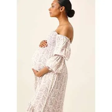 NOTHING FITS BUT Women’s Soft Cotton Muslin Dress, Everyday Stretchable Haru Maternity Gown, Off-Shoulder Mom to Be Frock, as1, Alpha, s, Regular, Regular, Lilac, S