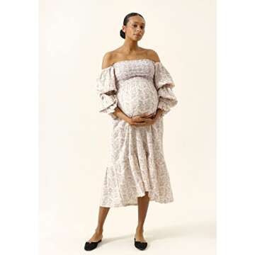 NOTHING FITS BUT Women’s Soft Cotton Muslin Dress, Everyday Stretchable Haru Maternity Gown, Off-Shoulder Mom to Be Frock, as1, Alpha, s, Regular, Regular, Lilac, S