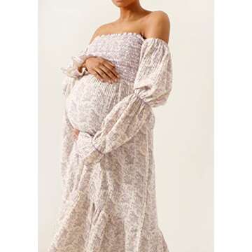NOTHING FITS BUT Women’s Soft Cotton Muslin Dress, Everyday Stretchable Haru Maternity Gown, Off-Shoulder Mom to Be Frock, as1, Alpha, s, Regular, Regular, Lilac, S