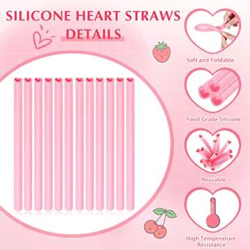 Cute Reusable Heart Shaped Pink Straws for Parties