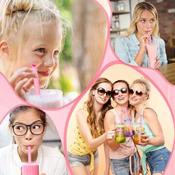 Cute Reusable Heart Shaped Pink Straws for Parties