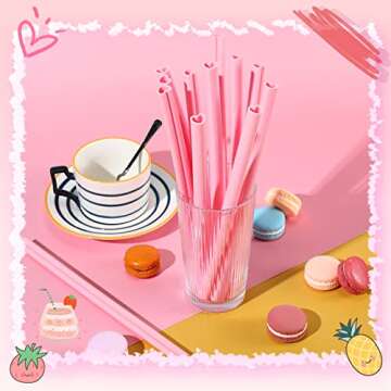 Cute Reusable Heart Shaped Pink Straws for Parties
