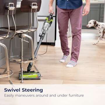 Bissell PowerGlide Slim Corded Vacuum, Powerful Pet Hair Pickup on Carpet & Hard Floors, Lightweight Swivel Steering, 3-in-1 Capabilities with Dusting & Crevice Tool, XL Tank, 3070, Black & Green