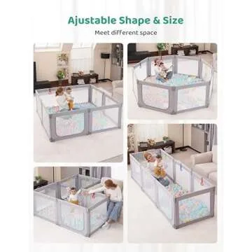 Kidirect Foldable Baby Playpen, 71"×69" Large Baby Playpen, Baby Play Pen with Upgrade Safety Gate, Playpen for Babies and Toddlers Ajustable Shape &Size, Indoor &Outdoor Portable Baby Play Yard, Grey