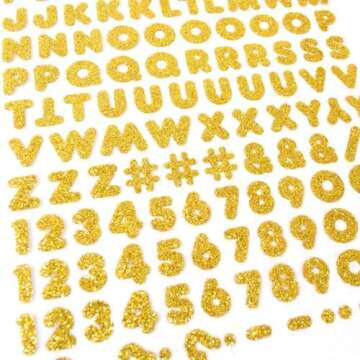 SEI 148 Pieces Iron On Letters & Numbers: 1/2 Inch Glitter Iron Ons, Easy Application, Machine Washable, Heat Transfer Letters (Carefree Glitter, Gold)