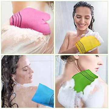 Tatuo 12 Pieces Korean Exfoliating Mitt Glove Italy Towel Body Skin Scrubber Exfoliating Scrubber for Remove Dead Skin Washcloth Korean(Small,Yellow, Green, Blue, Pink)