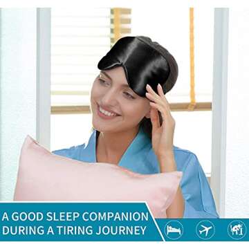 Natural Silk Sleep Mask, Super-Smooth & Soft Eye Mask with Adjustable Strap, Blindfold, Perfect Blocks Light, Pressure Free for A Full Night's Sleep (Black)