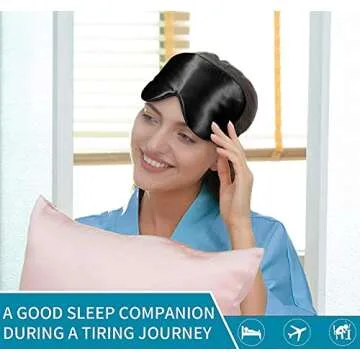 Natural Silk Sleep Mask, Super-Smooth & Soft Eye Mask with Adjustable Strap, Blindfold, Perfect Blocks Light, Pressure Free for A Full Night's Sleep (Black)