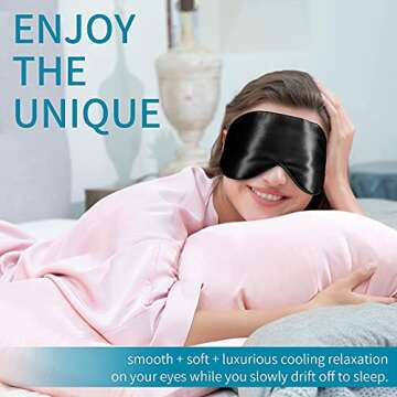 Natural Silk Sleep Mask, Super-Smooth & Soft Eye Mask with Adjustable Strap, Blindfold, Perfect Blocks Light, Pressure Free for A Full Night's Sleep (Black)