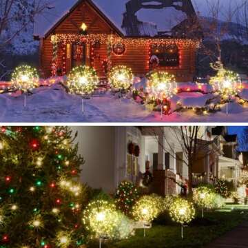 4-Pack Solar Outdoor Lights for Garden Decorations, 360 LED Solar Firework Lights with 2 Lighting Mo...