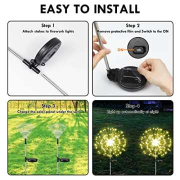 4-Pack Solar Outdoor Lights for Garden Decorations, 360 LED Solar Firework Lights with 2 Lighting Modes, Waterproof for Outside Pathway Patio Yard Xmas Decorations (Warm White)