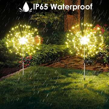 4-Pack Solar Outdoor Lights for Garden Decorations, 360 LED Solar Firework Lights with 2 Lighting Modes, Waterproof for Outside Pathway Patio Yard Xmas Decorations (Warm White)