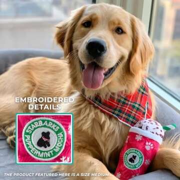 Haute Diggity Dog Starbarks Puppermint Mocha, Plush Holiday Christmas Dog Toys with Interactive Squeaker, Stimulating Pet Enrichment, Machine-Washable & Safe Materials for All Breeds, Size Medium