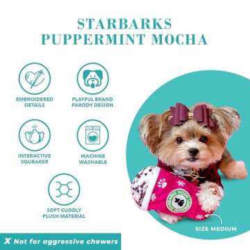 Haute Diggity Dog Starbarks Puppermint Mocha, Plush Holiday Christmas Dog Toys with Interactive Squeaker, Stimulating Pet Enrichment, Machine-Washable & Safe Materials for All Breeds, Size Medium