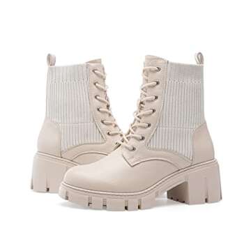 YETIER Lug Sole Ankle Bootie for Women Lace up Platform Combat Boots Fashion Hiking Chelsea Chunky B...