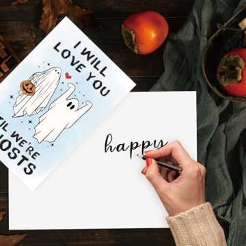 Zyulin Funny Halloween Wedding/Engagement Card for Women Men, Spooky Halloween Anniversary Card Gifts for Couples, Romantic Valentines Day Card for Him Her-I WILL LOVE YOU TIL WE'RE GHOSTS