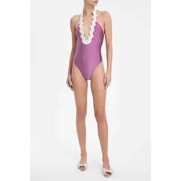 Adriana Degreas Halterneck Swimsuit - Lilac/Off White