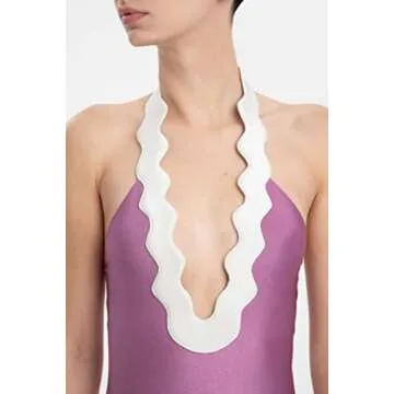 Adriana Degreas Halterneck Swimsuit - Lilac/Off White