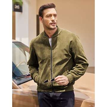COOFANDY Men's Varsity Baseball Jacket Causal Slim Fit Suede Leather Bomber Jackets