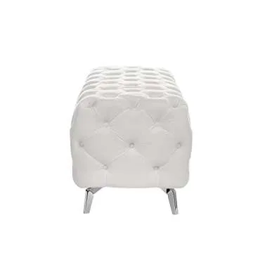 hansones Ottoman Bench with Button Tufted, Upholstered Velvet Fabric Ottomans Foot Rest Stool Accent Rectangle Benches for Entryway Living Room Bedroom. (White)