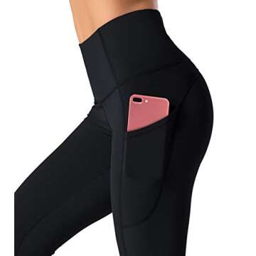Dragon Fit High Waist Yoga Capris with 3 Pockets,Tummy Control Workout Running 4 Way Stretch Yoga Pants Dark Black