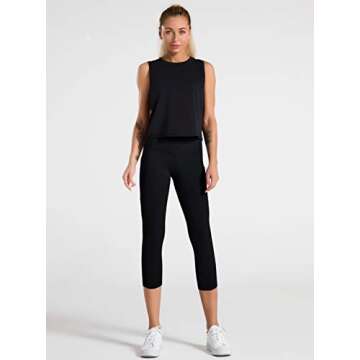 Dragon Fit High Waist Yoga Capris with 3 Pockets,Tummy Control Workout Running 4 Way Stretch Yoga Pants Dark Black