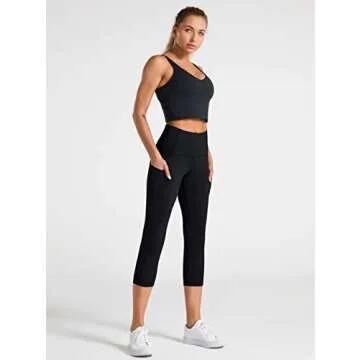 Dragon Fit High Waist Yoga Capris with 3 Pockets,Tummy Control Workout Running 4 Way Stretch Yoga Pants Dark Black