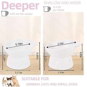 2Pcs Ceramic Elevated Cat Bowls - Whisker Friendly & Easy Clean