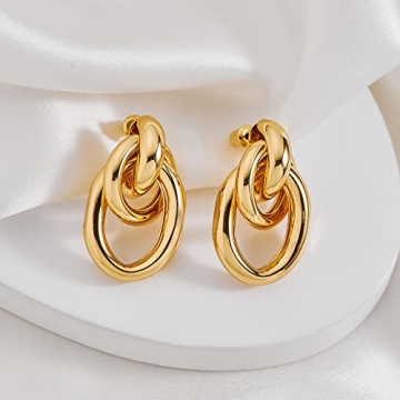 FILMOON Gold Geometric Drop Dangle Earrings for Women 18K Long Link Dangle Earrings Jewelry