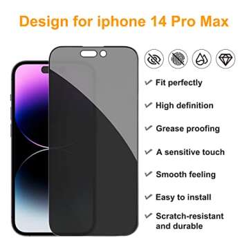 Pehael [2+2Pack] Privacy Screen Protector for iPhone 14 Pro Max with Camera Lens Protector Full Cove...