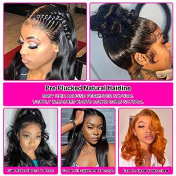 Aicrelery 13x4 Natural Black Body Wave Lace Front Wig, 100% Unprocessed Brazilian Virgin Hair, Pre Plucked with Baby Hair, 180% Density, 24 Inch